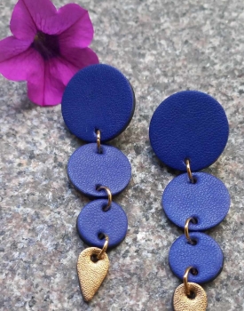 Leather earrings "Drops" blue